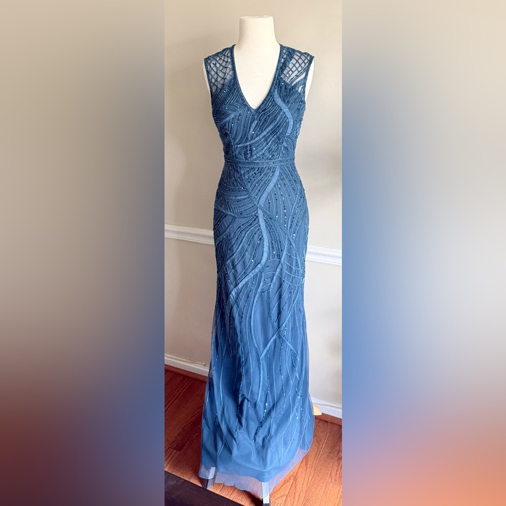 Aidan Mattox Blue Beaded‎ Maxi Gown size0